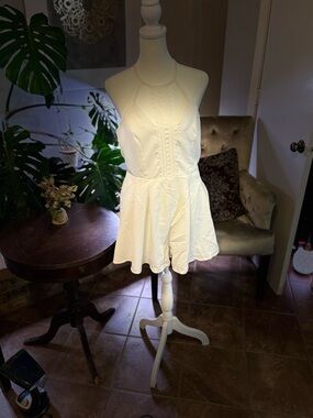 White Halter Romper with Lace Detail